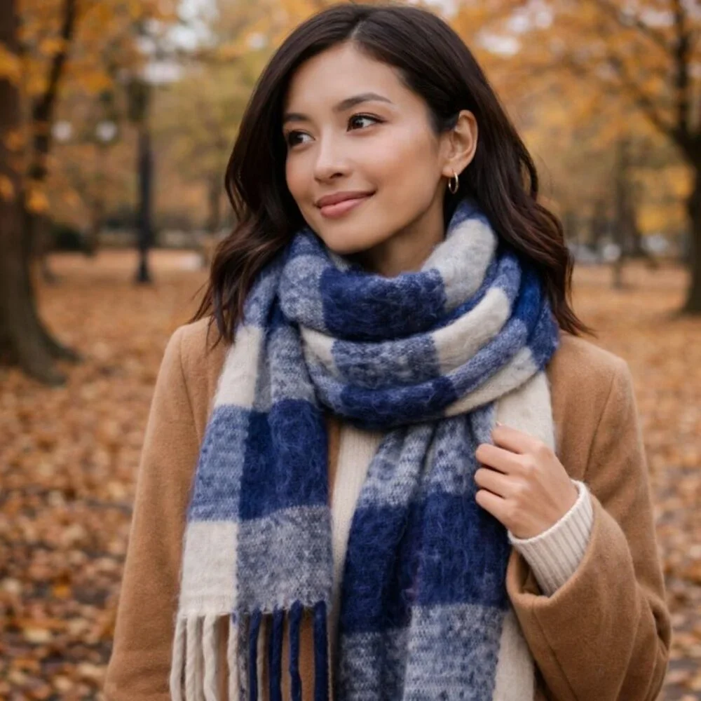 Old Money Winter Plaid Scarf — Little Earth Brushed Oversized Wrap